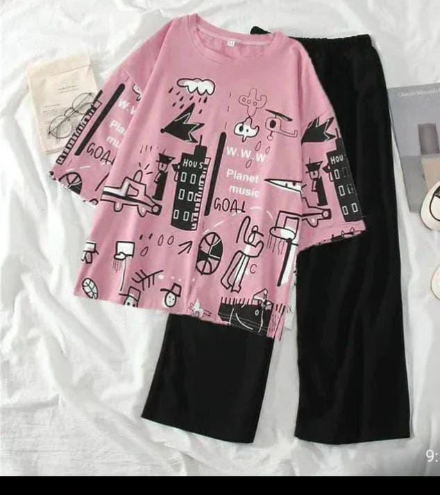 11.11 Sale PLANET PINK PRINTED PJ SUIT -