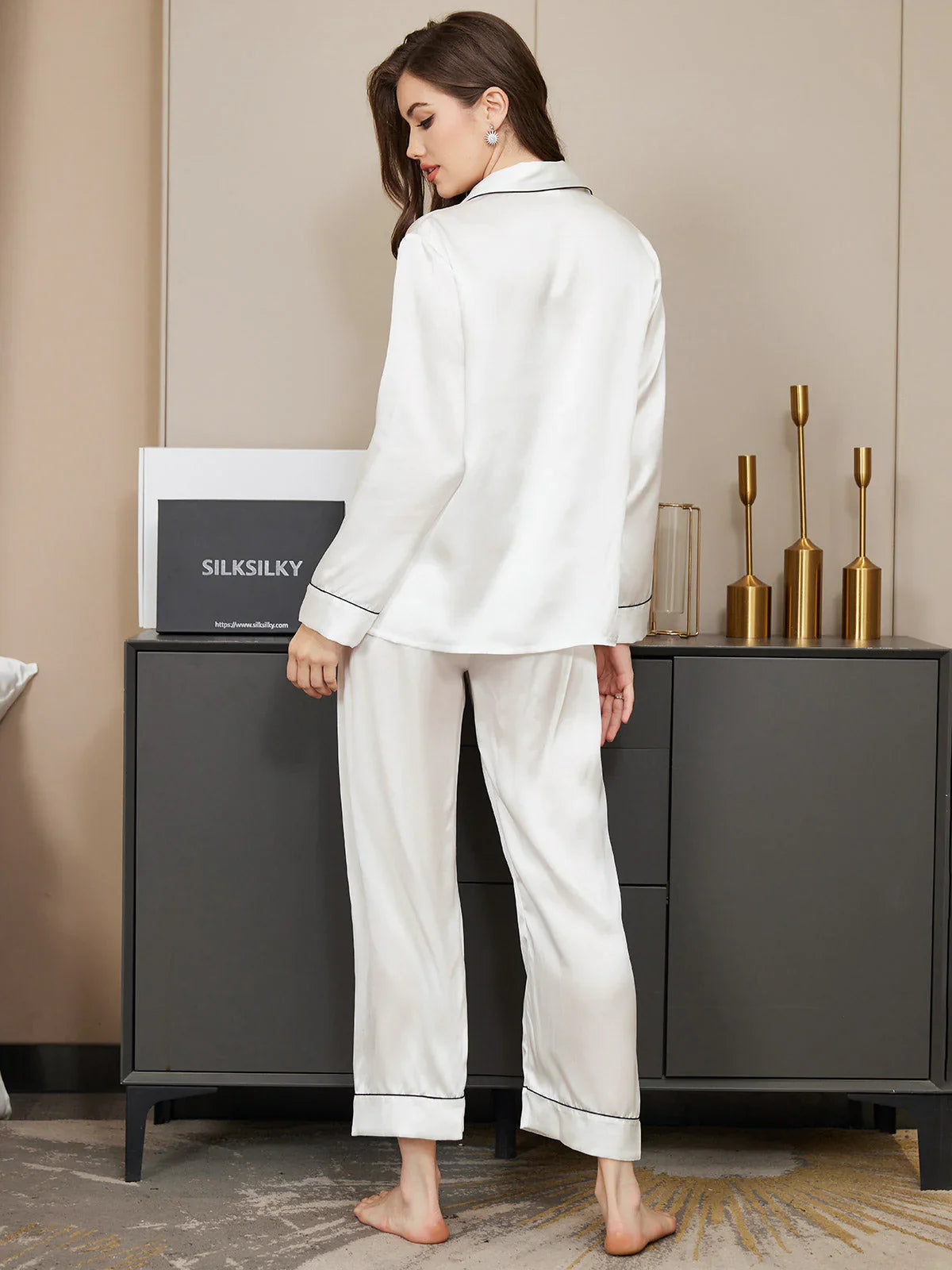 MARIAS - Premium Silk Pajama Suit - White