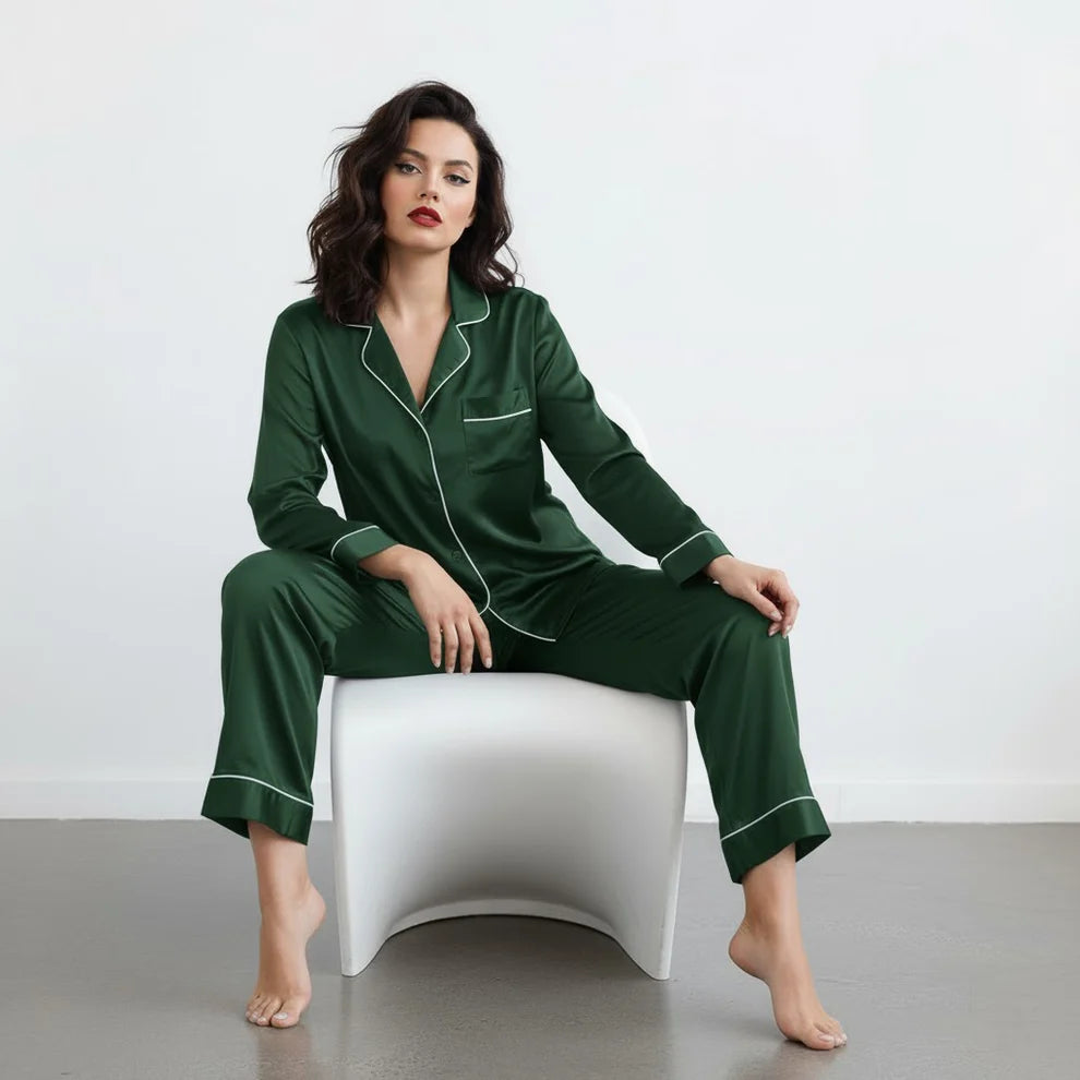 MARIAS - Premium Button Down Silk - Bottle Green