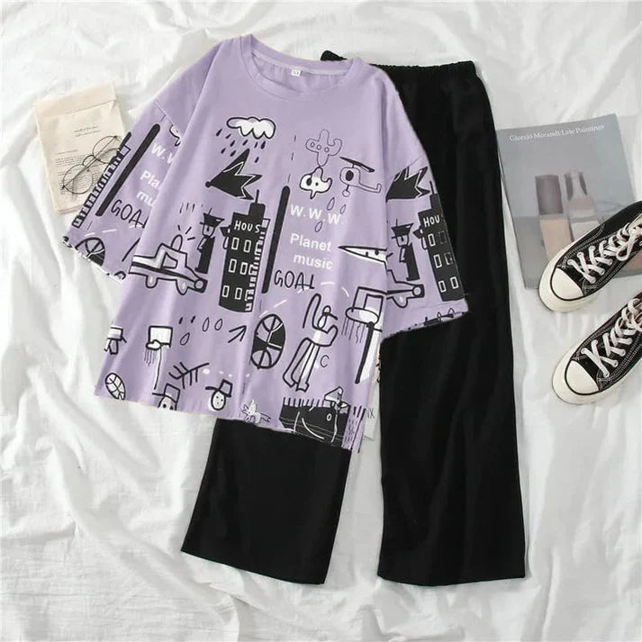 11.11 Sale Purple Planet Printed Night Suit