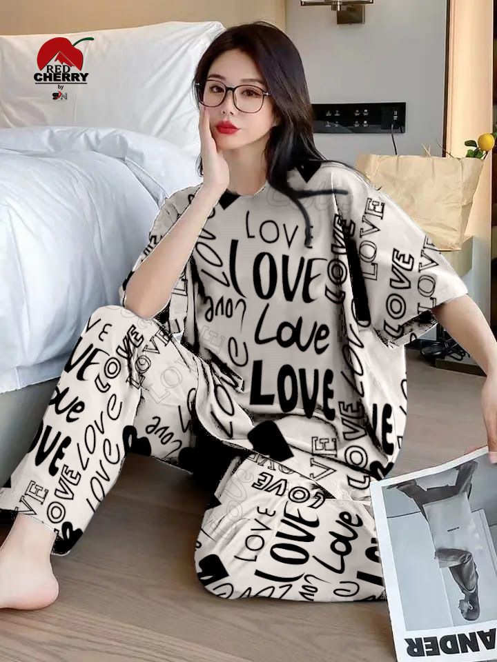 Love Printed PJ Suit - Skin