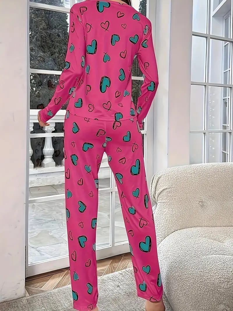 11.11 Sale Heart pattern printed night suit