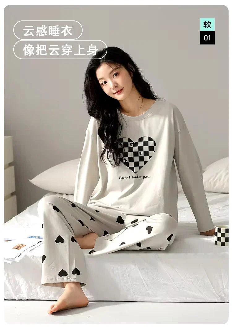 11.11 Sale CHECKERED HEART PRINTED PJ SUIT FULL SLEEVES