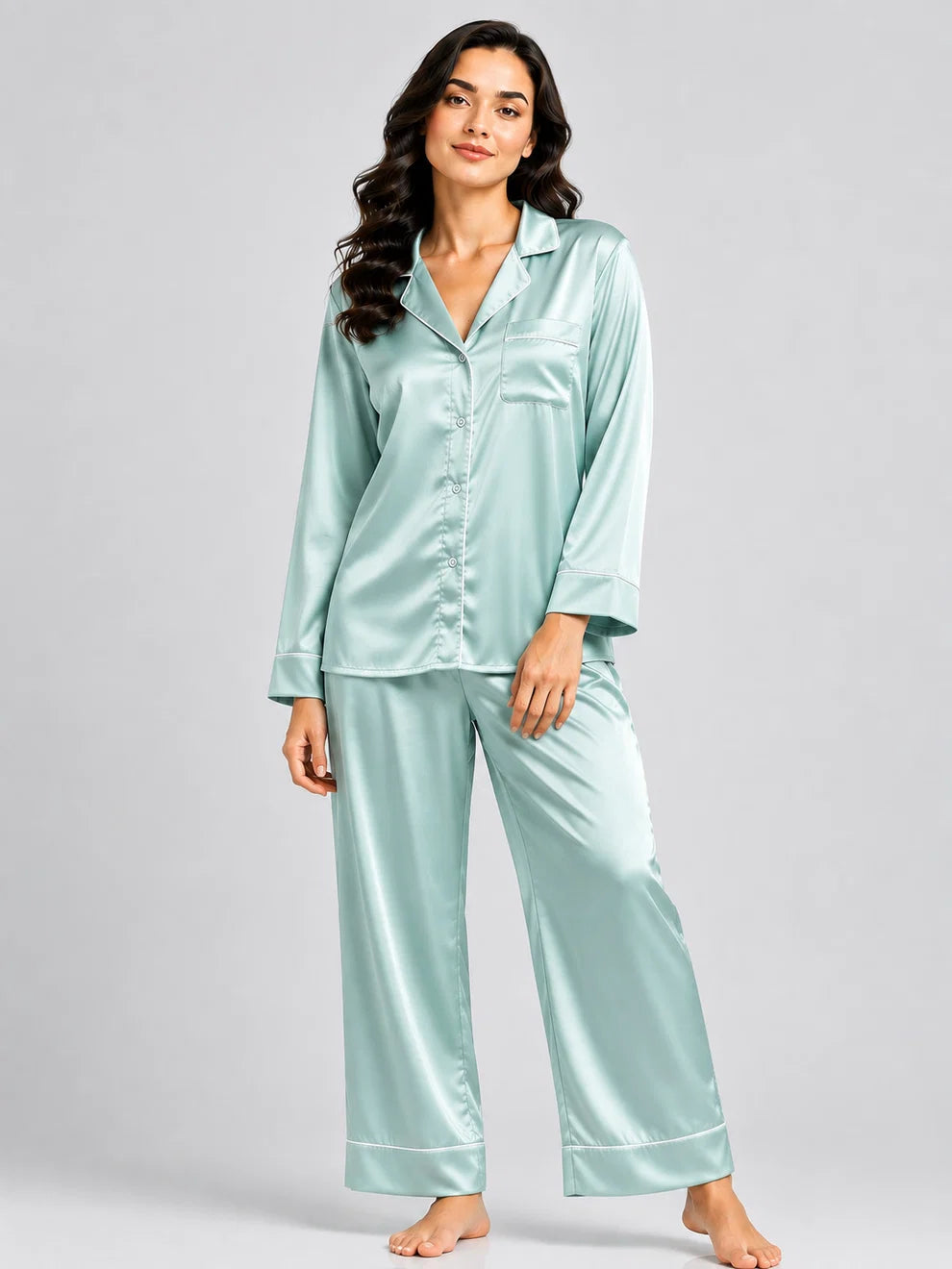 MARIAS - Premium Button Down Silk - SEAFOAM GREEN