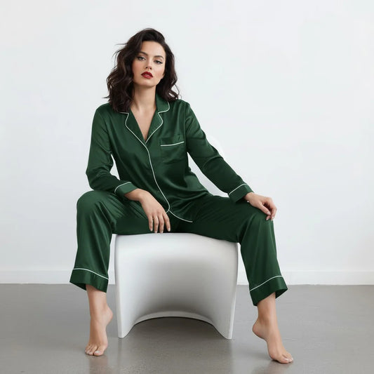 MARIAS - Premium Button Down Silk - Bottle Green