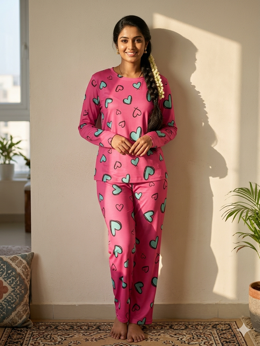 Heart pattern printed night suit