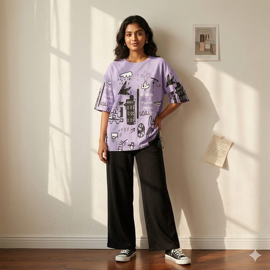 Purple Planet Printed Night Suit