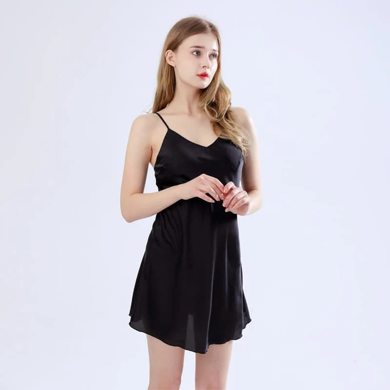 CHARMEUSE SILK NIGHTGOWNS-BLACK