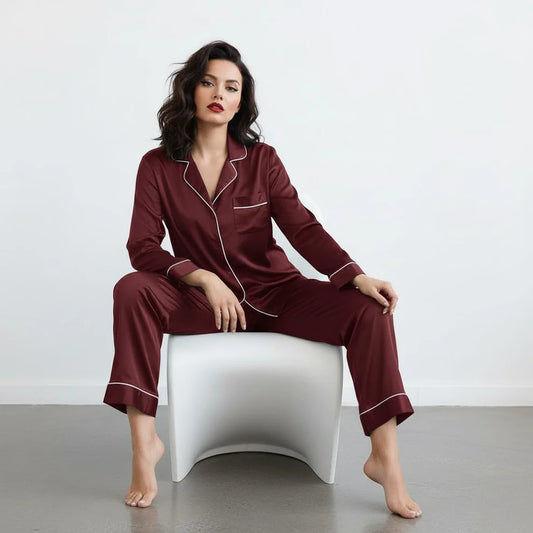 MARIAS - Premium Button Down Silk - Maroon