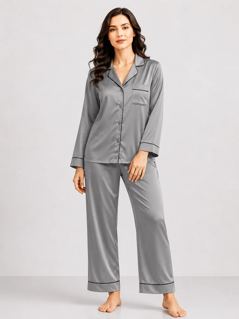 MARIAS - Premium Button Down Silk - GREY
