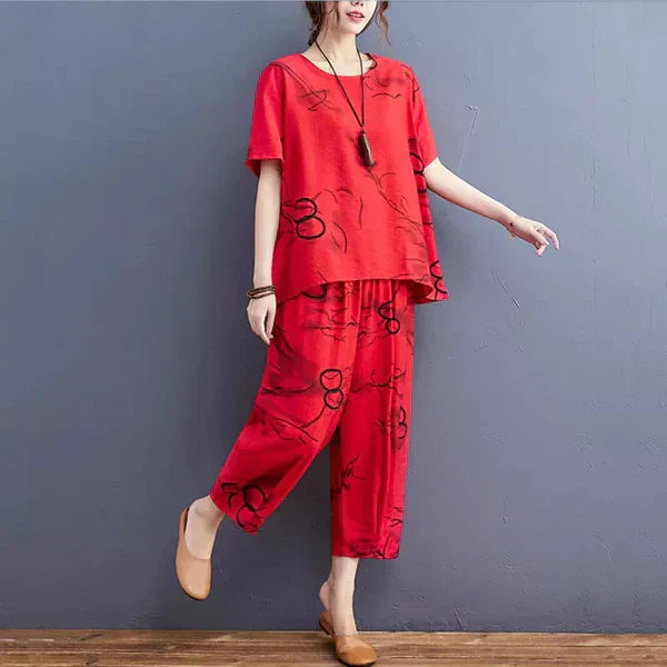 11.11 Sale RED RING CAPRI PRINTED NIGHT SUIT