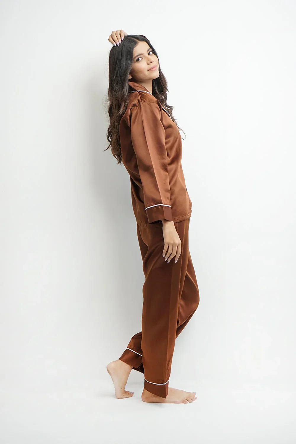 MARIAS - Premium Button Down Silk - Brown