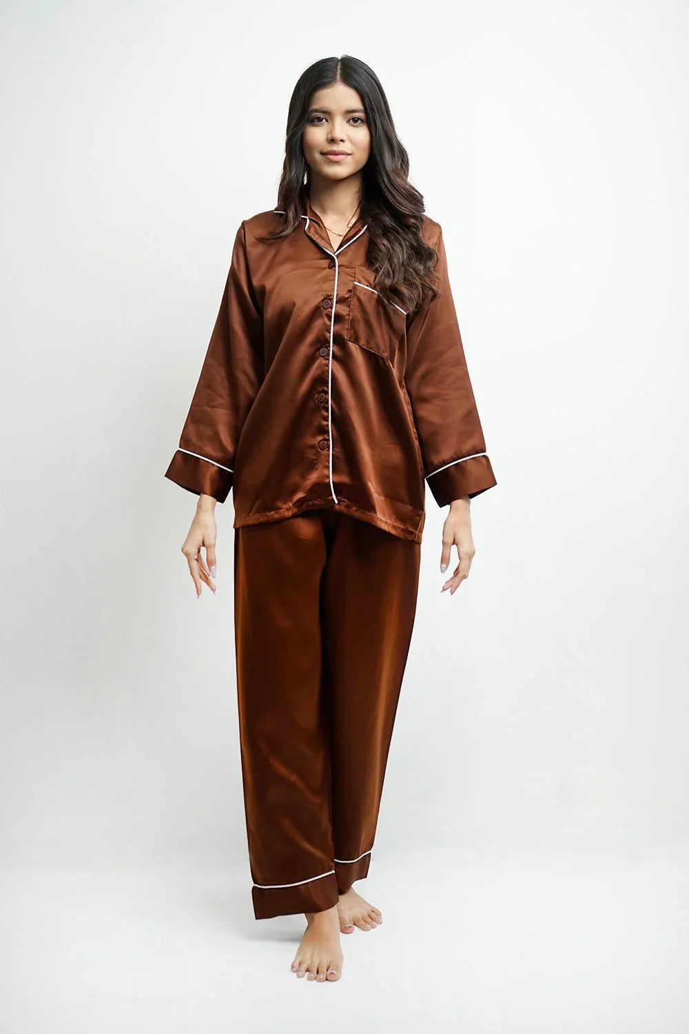 MARIAS - Premium Button Down Silk - Brown