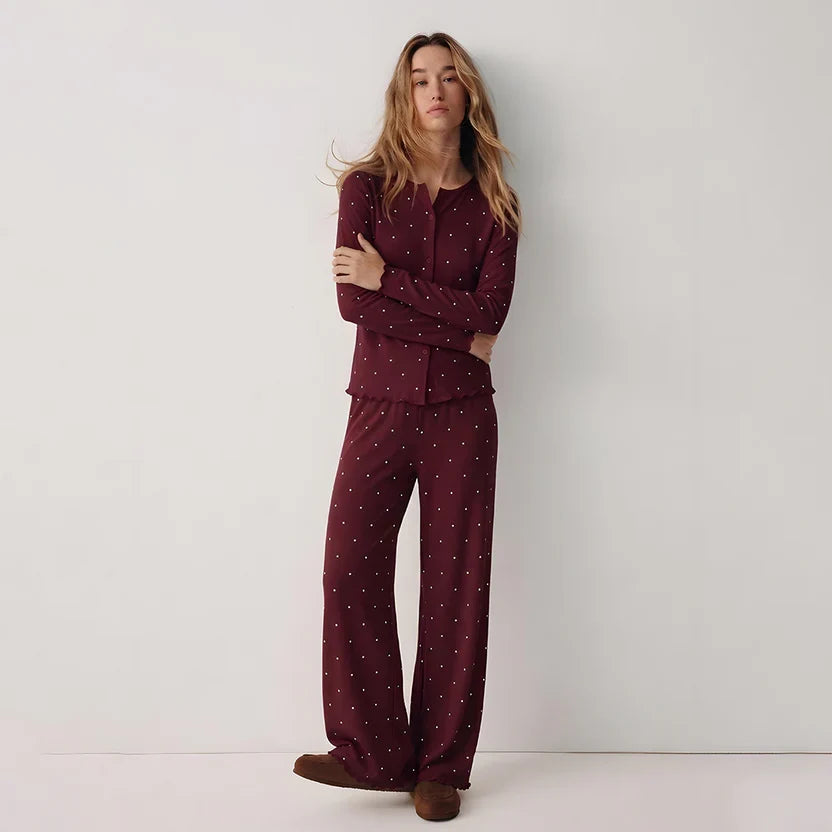 Ivory Dream Dotted Set - Maroon