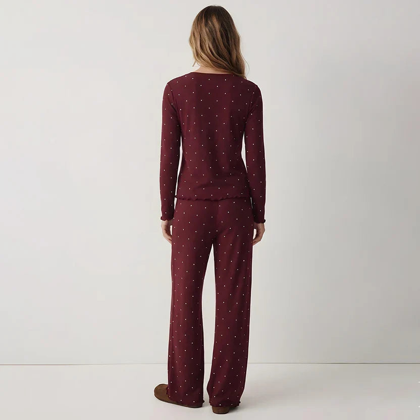 Ivory Dream Dotted Set - Maroon
