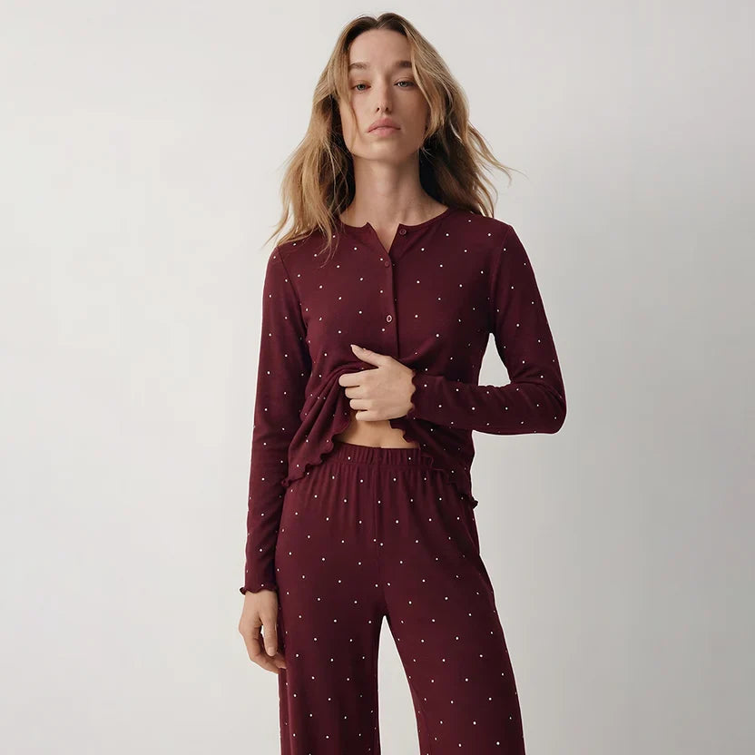 Ivory Dream Dotted Set - Maroon
