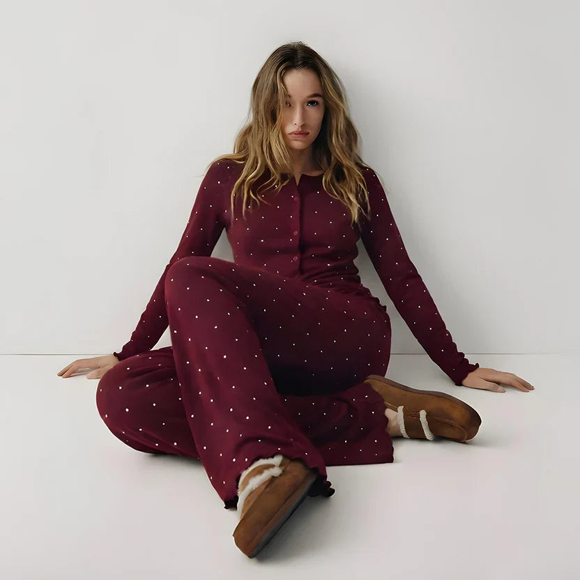 Ivory Dream Dotted Set - Maroon
