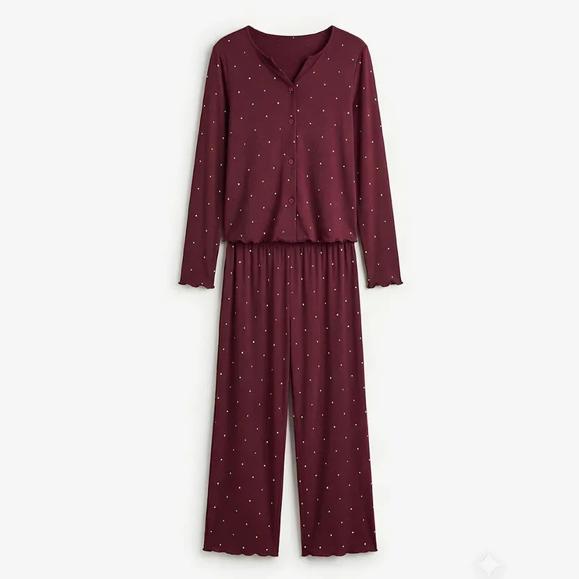 Ivory Dream Dotted Set - Maroon