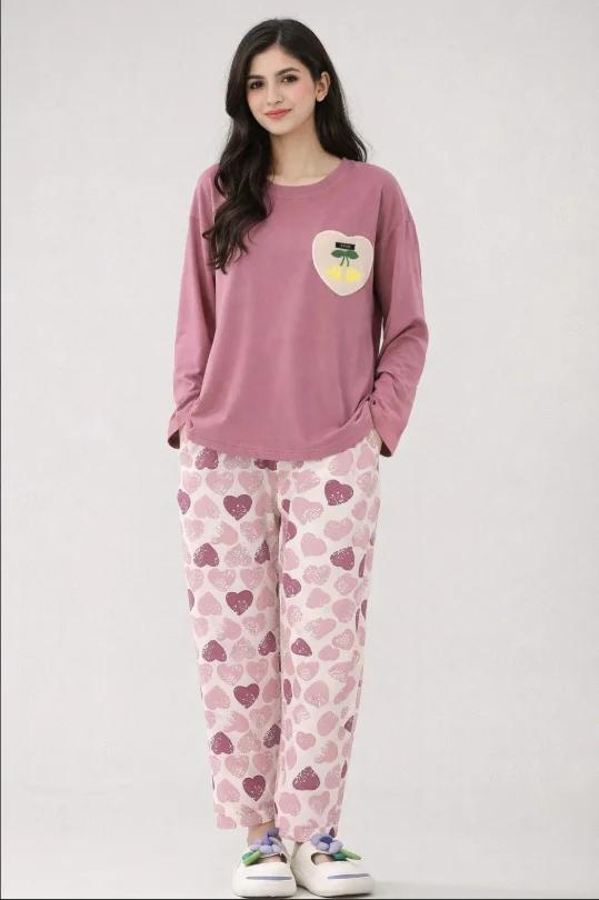 K K Pink Mini Heart Printed Night Suit
