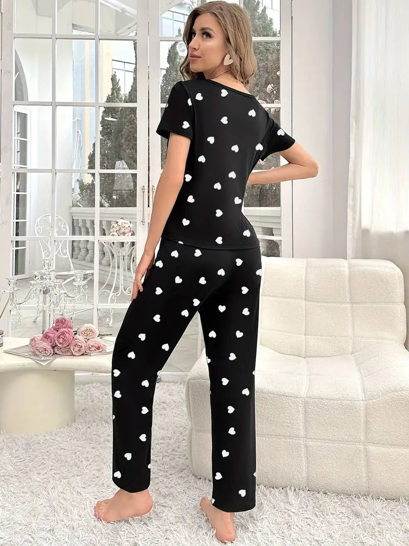 11.11 Sale Black Dil Dil Hearts Printed Night Suit