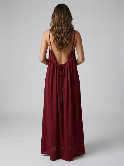 STUNNING BACKLESS MAXI DRESS - Maroon