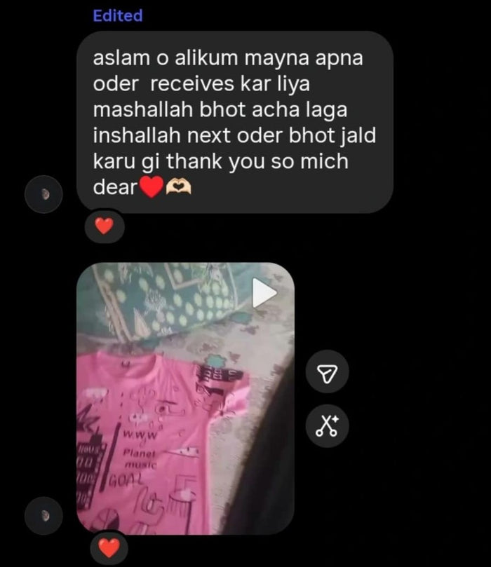 Customer message with a video of their order: received it, really liked it, will order again soon
