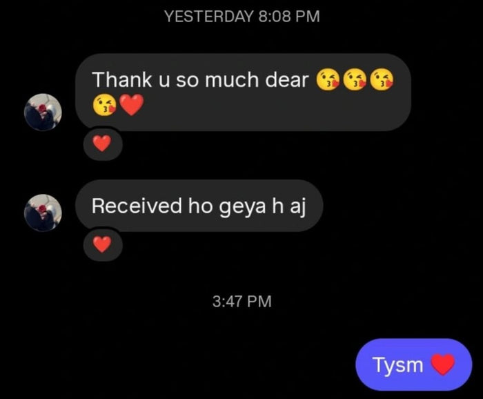 Customer message: thank you so much, received it today