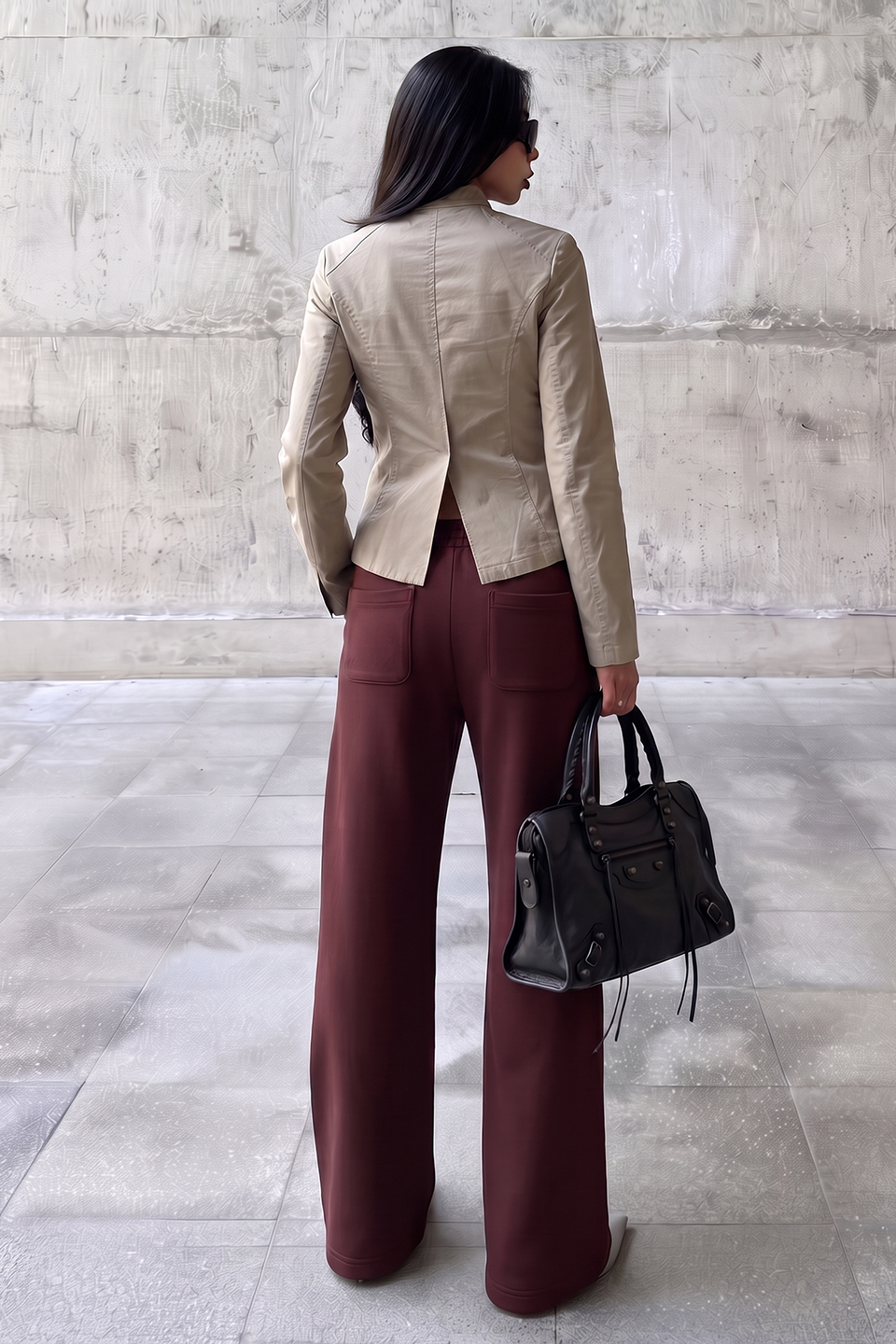 Wide Pull-On Trouser | Burgundy