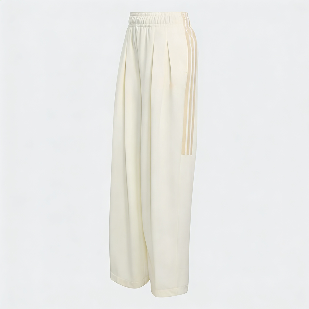 Women Tiro 3-Stripes Wide-leg Pleated Pants - Oat Milk