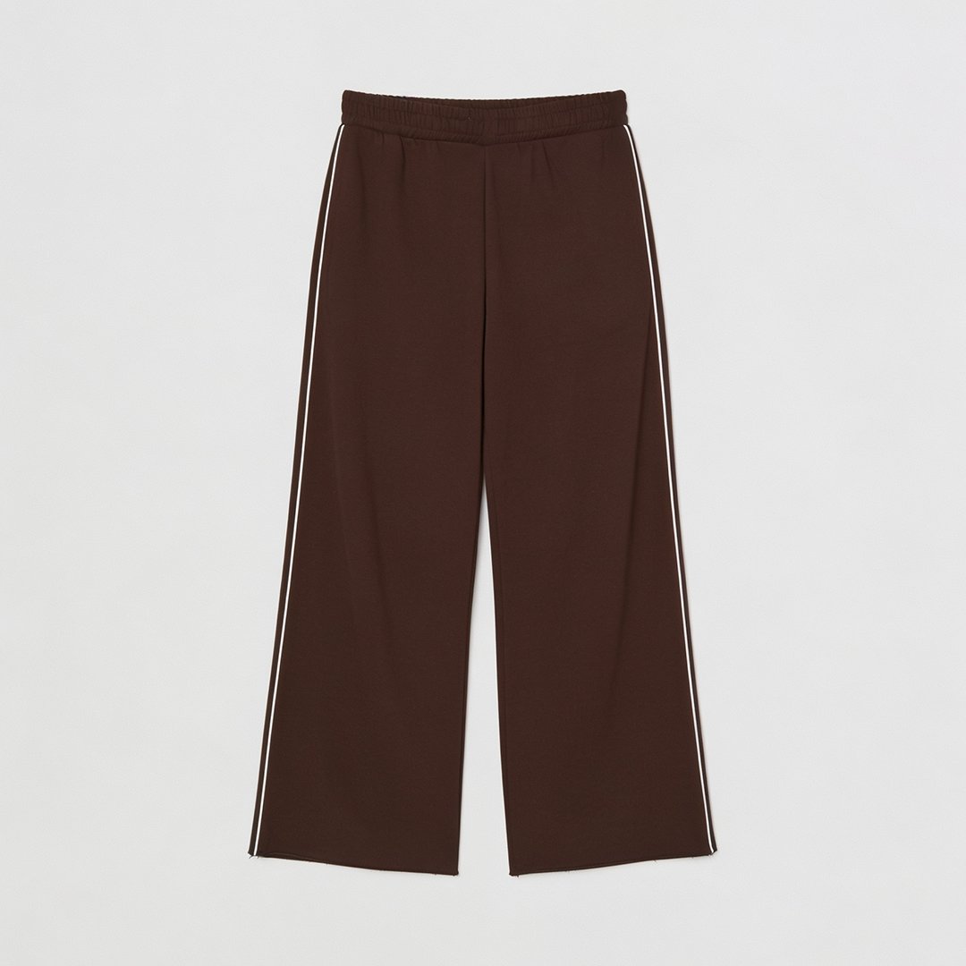Women Wide-leg Plush Trouser With Trim Detail - Mocha