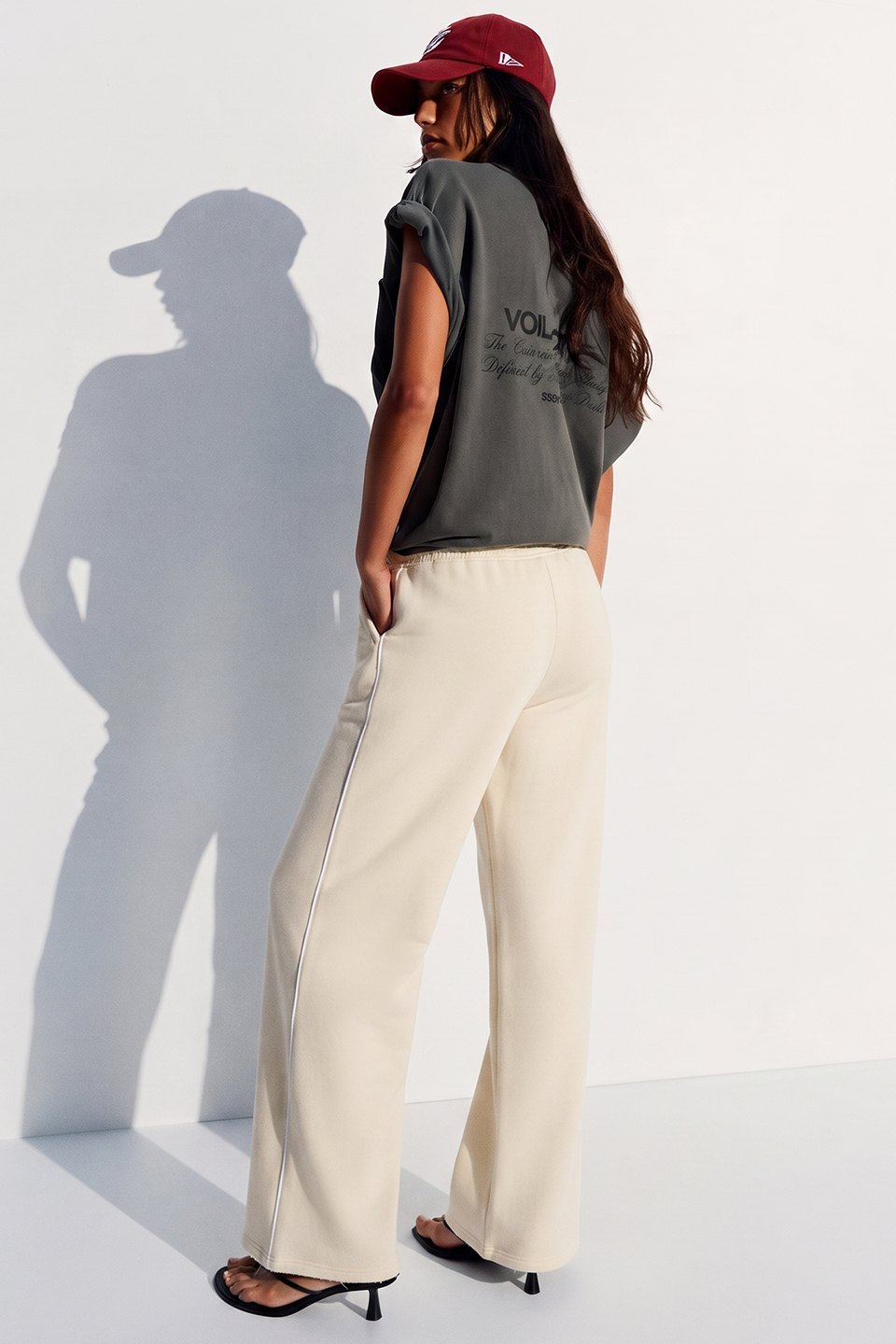 Women Wide-leg Plush Trouser With Trim Detail - Oat Milk