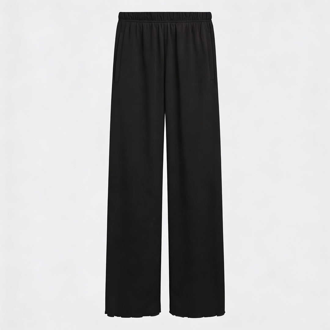 Women Wide-leg Trouser With Scalloped Edge - Black