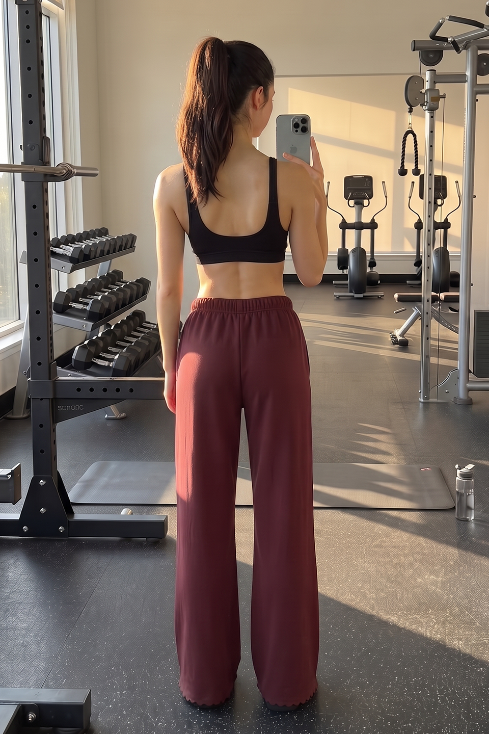 Women Wide-leg Trouser With Scalloped Edge - Maroon