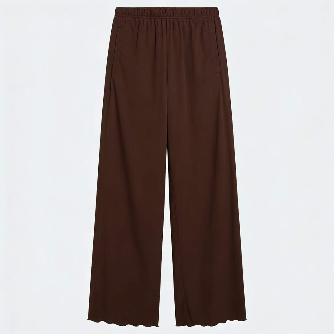 Women Wide-leg Trouser With Scalloped Edge - Mocha