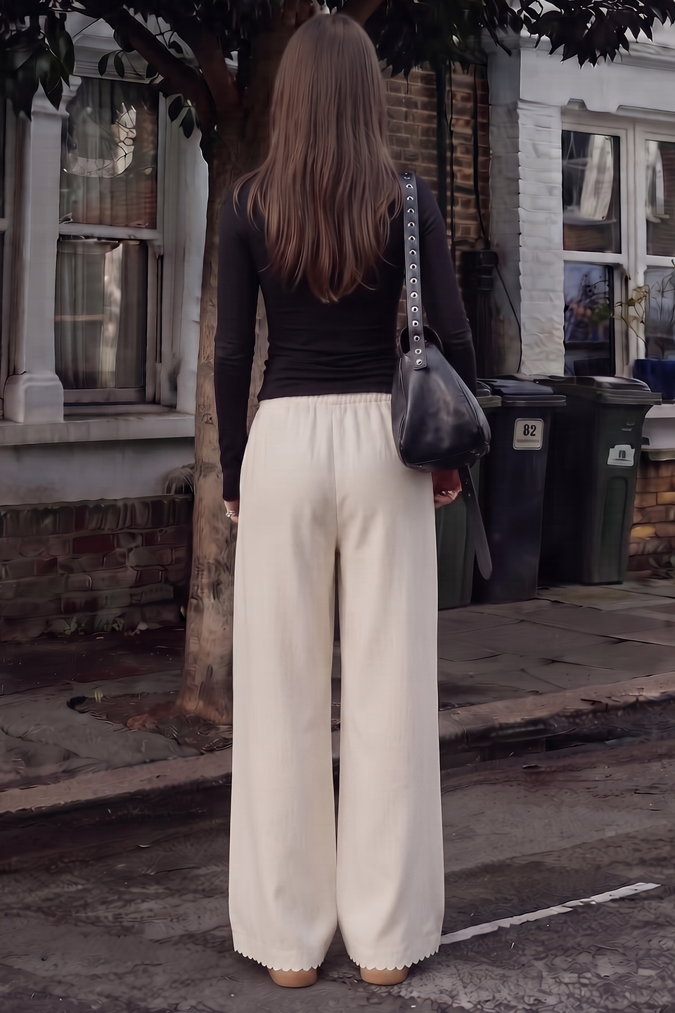Women Wide-leg Trouser With Scalloped Edge - Oat Milk